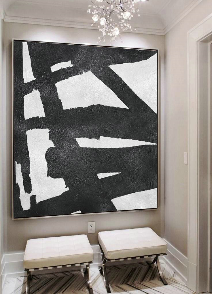 Original Artwork Extra Large Abstract Painting,Oversized Minimal Black And White Painting - Modern Paintings
